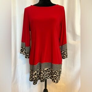 Coco Bianco red leopard trim 3/4 sleeve oversized blouse size medium